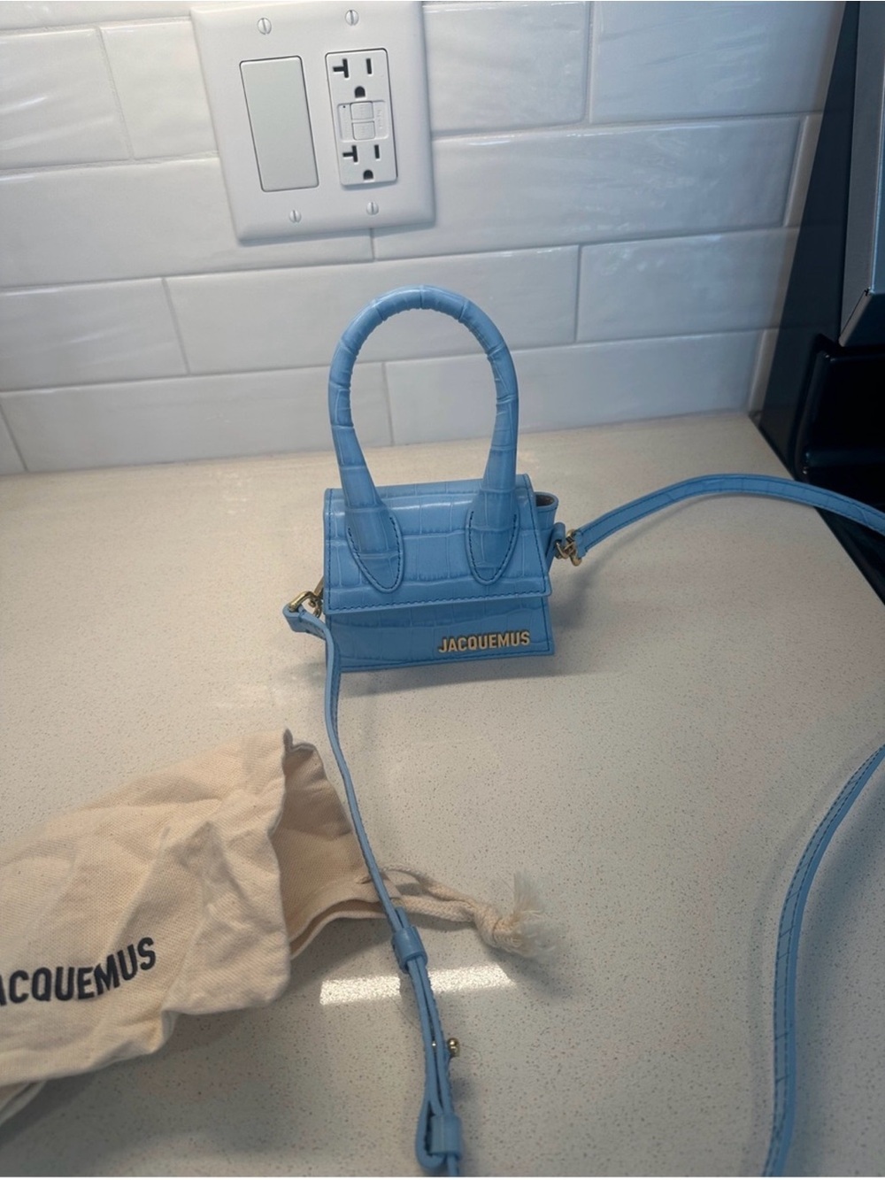 Jacquemus Sky Blue Le Chiquito Croc-Embossed Mini Bag
